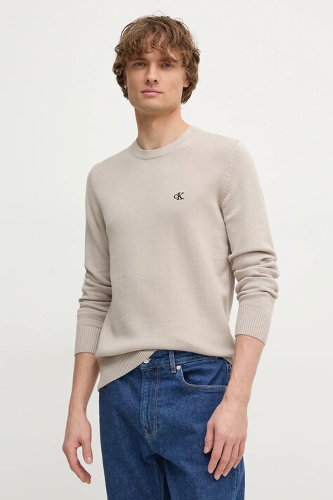 Bavlněný svetr Calvin Klein Jeans béžová barva, lehký, J30J326745