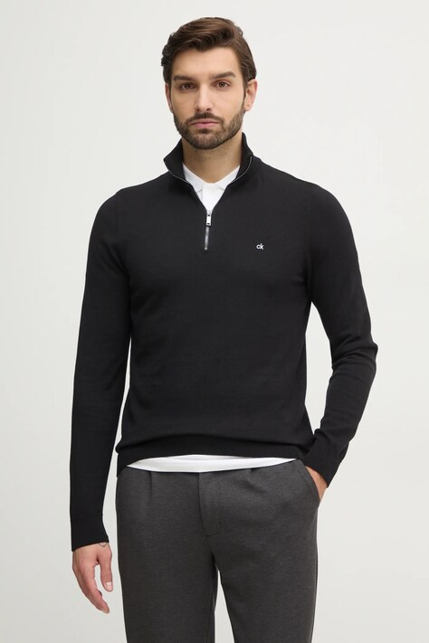 Calvin Klein pulover bărbați, culoarea negru, light, cu guler, K10K113748