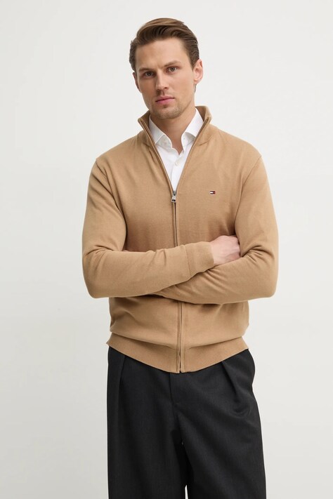 Bavlněný svetr Tommy Hilfiger béžová barva, MW0MW36517