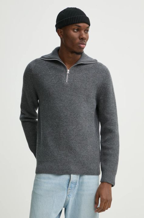 Вълнен пуловер Samsoe Samsoe мъжки в сиво от топла материя M23400074