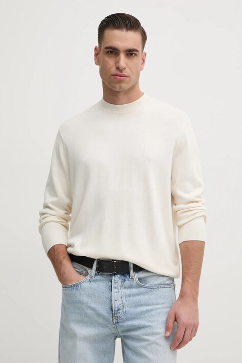 Svetr z hedvábné směsi Armani Exchange pánský, béžová barva, lehký, XM000338 AF12291