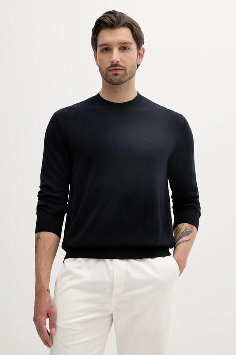 Svetr z hedvábné směsi Armani Exchange pánský, tmavomodrá barva, lehký, XM000338 AF12291
