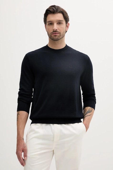 Armani Exchange pulover din amestec de mătase barbati, culoarea albastru marin, light, XM000338 AF12291