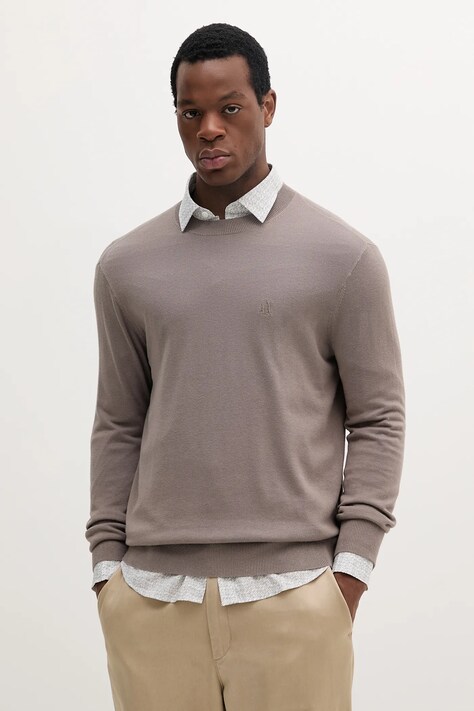 Svetr z hedvábné směsi Armani Exchange pánský, béžová barva, lehký, XM000338 AF12291