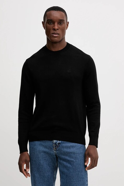 Armani Exchange sweter z domieszką jedwabiu męski kolor czarny lekki XM000338 AF12291