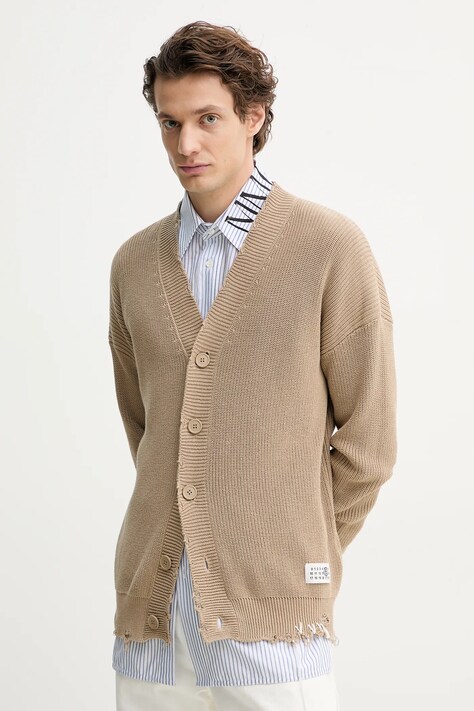 Bavlněný kardigan MM6 Maison Margiela béžová barva, SH0HP0008