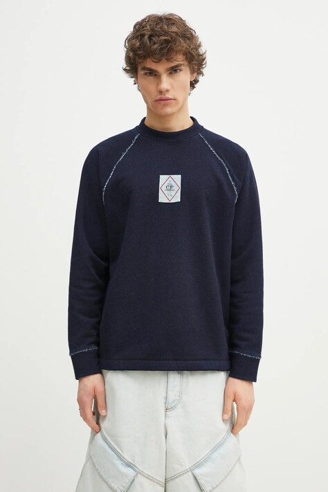 C.P. Company hanorac de bumbac bărbați, culoarea bleumarin, cu imprimeu, 18CMSS184A110055W