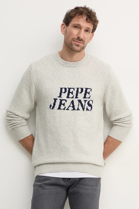 Пуловер с вълна Pepe Jeans LUKA мъжки в сиво  PM702499