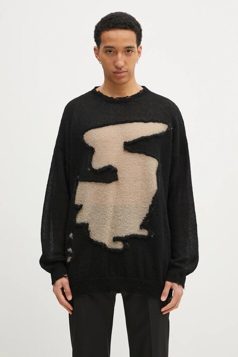 Svetr z vlněné směsi MM6 Maison Margiela pánský, černá barva, SH0HL0019