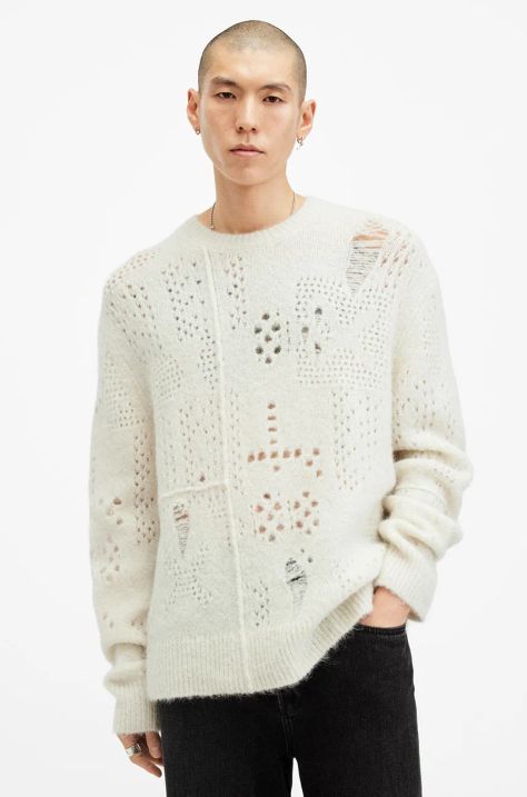 AllSaints sweter wełniany HADWIN męski kolor biały ciepły M046KB