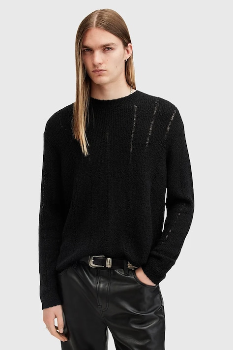 Vlnený sveter AllSaints HADES pánsky, čierna farba, M047KB