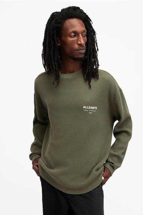 AllSaints sweter bawełniany CRYPT kolor zielony  M067PB
