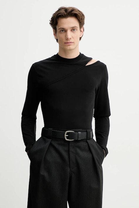 Heliot Emil longsleeve culoarea negru, uni, SS25_M_09_135_BLK01