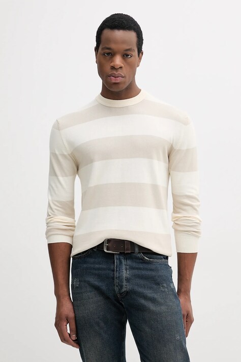 United Colors of Benetton pulover de bumbac barbati, culoarea bej, light, 1098K109F