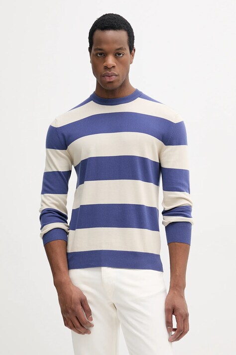 Bavlnený sveter United Colors of Benetton pánsky, tmavomodrá farba, tenký, 1098K109F