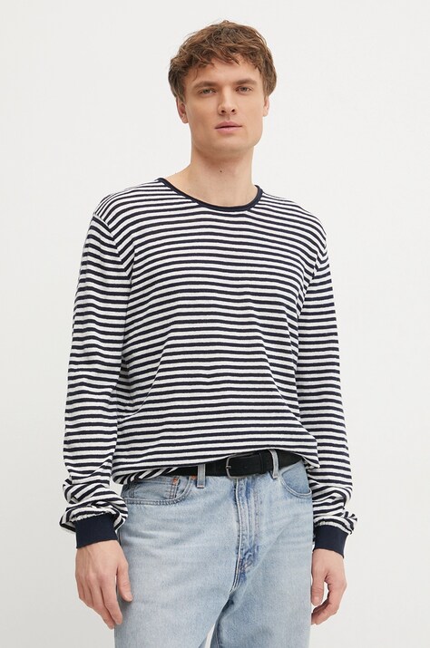 Pepe Jeans pulover din amestec de in LAYNE STRIPES barbati, culoarea albastru marin, light, PM702508