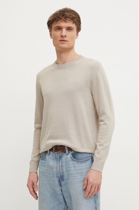 Памучен пуловер Pepe Jeans ESSENTIAL COTTON SWEATER мъжки в бежово от лека материя PM702512