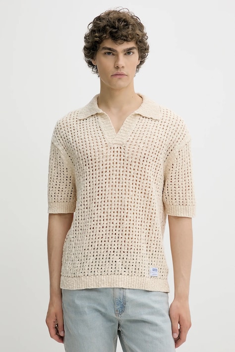 Хлопковое поло Hugo Blue цвет бежевый однотонное 50536679