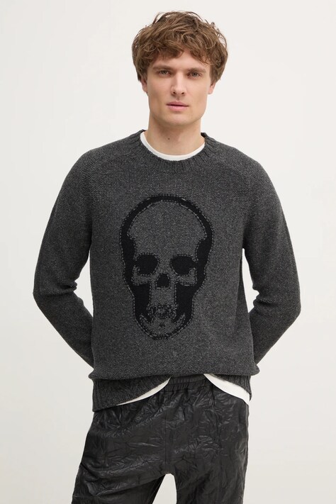 Vlnený sveter ZADIG&VOLTAIRE pánsky, šedá farba, KMSW01718