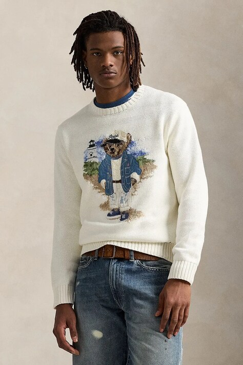 Polo Ralph Lauren pulover de bumbac barbati, culoarea alb, 710964797