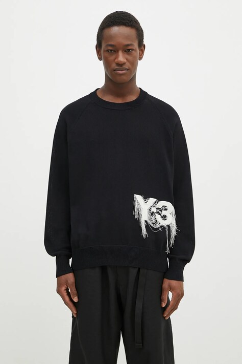 Svetr Y-3 Logo Knit Crew pánský, černá barva, lehký, JL8752