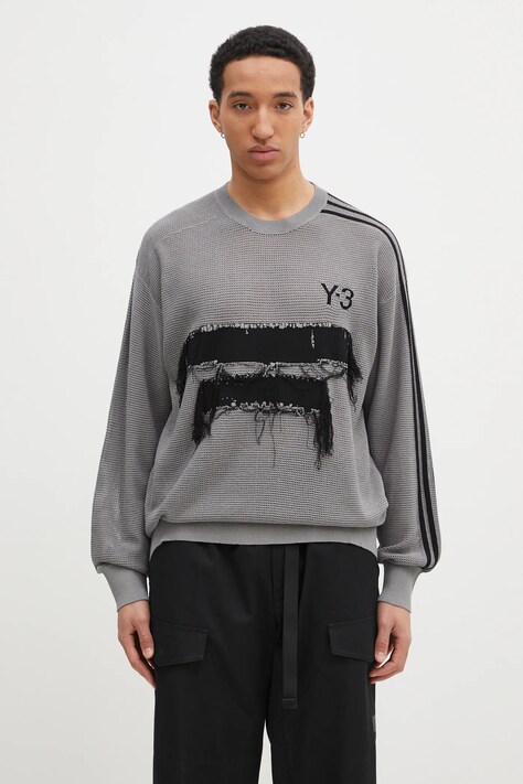Пуловер Y-3 Graphic Knit Crew мъжки в сиво от лека материя JM3238
