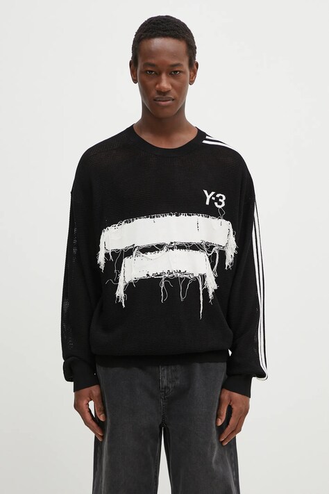 Svetr Y-3 Graphic Knit Crew pánský, černá barva, lehký, JN4873