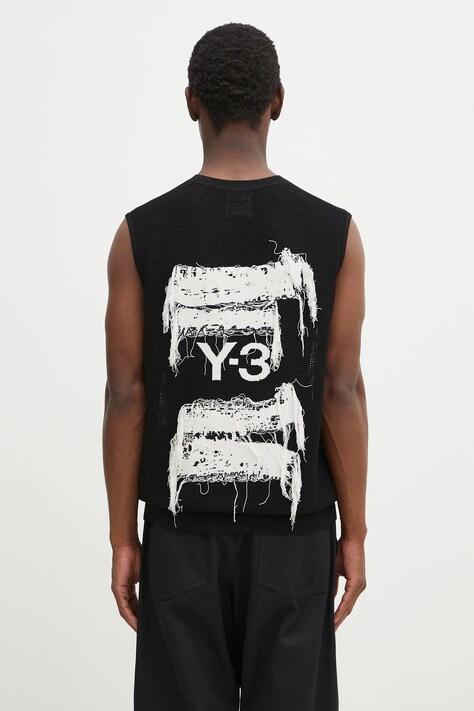Pulover Y-3 Graphic Knit Vest za muškarce, boja: crna, lagani, JN4874