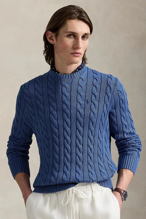 Bavlněný svetr Polo Ralph Lauren Pullover pánský, tmavomodrá barva, 710972300