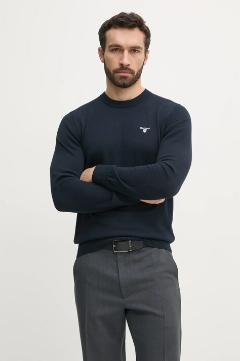 Barbour sweter bawełniany Lingwood Compact Cotton Crew Sweater męski kolor granatowy lekki MKN1643