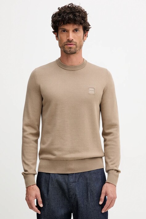 Пуловер с вълна BOSS Orange Kanovano_S мъжки в тъмносиньо от лека материя 50527583