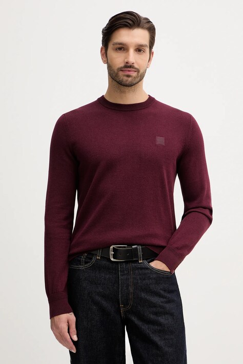 BOSS Orange sweter z domieszką wełny męski kolor bordowy lekki 50527583