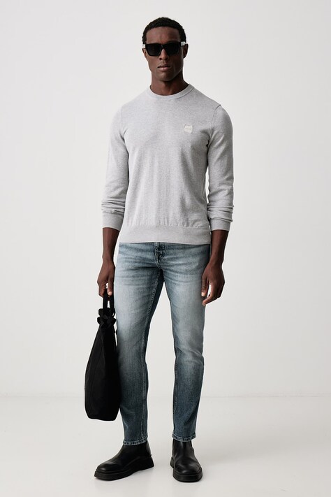 BOSS Orange Sweter męski z bawełną Kanovano_S szary 50527583