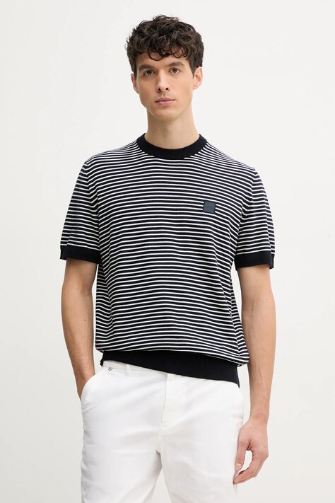 Pulover s dodatkom kašmira BOSS Orange za muškarce, boja: tamno plava, lagani, 50538267