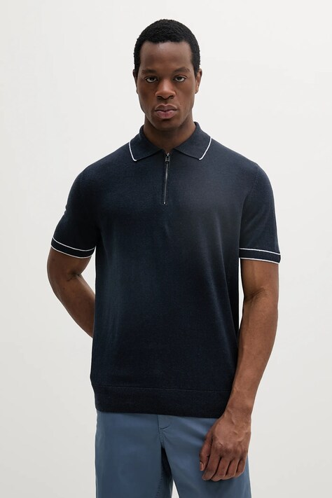 Lanena polo majica BOSS boja: tamno plava, bez uzorka, 50537640