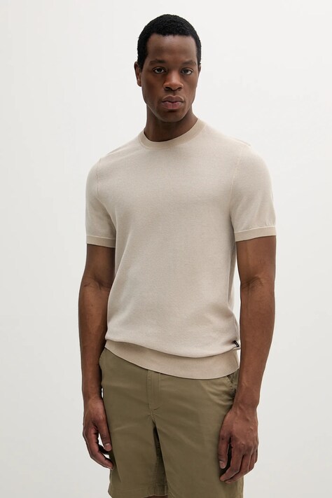 BOSS tricou culoarea bej, uni, 50537642