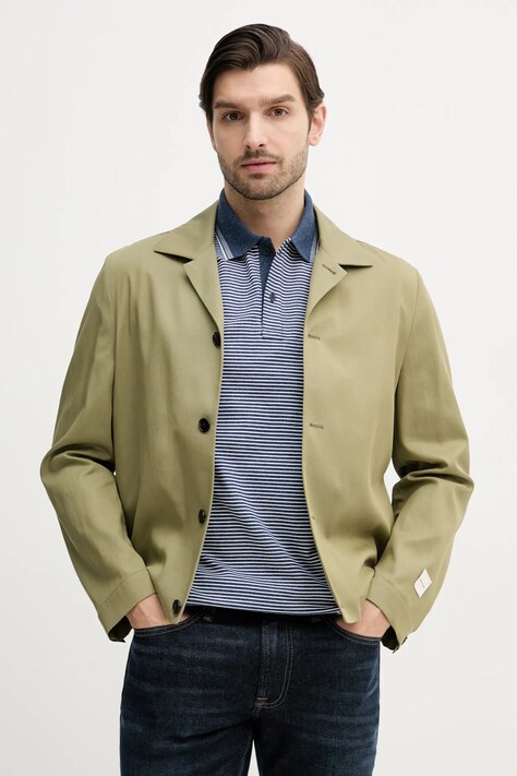 Calvin Klein geacă din amestec de in culoarea verde, de tranziție, K10K114392
