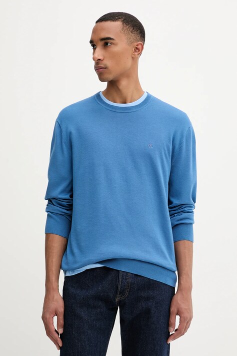 Calvin Klein sweter bawełniany męski kolor niebieski lekki LV040BM343