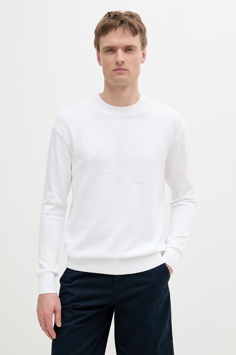 Bavlněný svetr Calvin Klein Jeans pánský, béžová barva, J30J327278