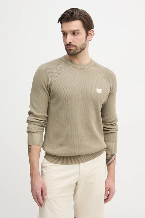 Calvin Klein Jeans pulover de bumbac barbati, culoarea verde, light, J30J327281