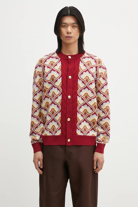 Drôle de Monsieur cardigan din lână Le Cardigan Tapisserie bărbați, culoarea bordo, G-CA134-WO021-RD