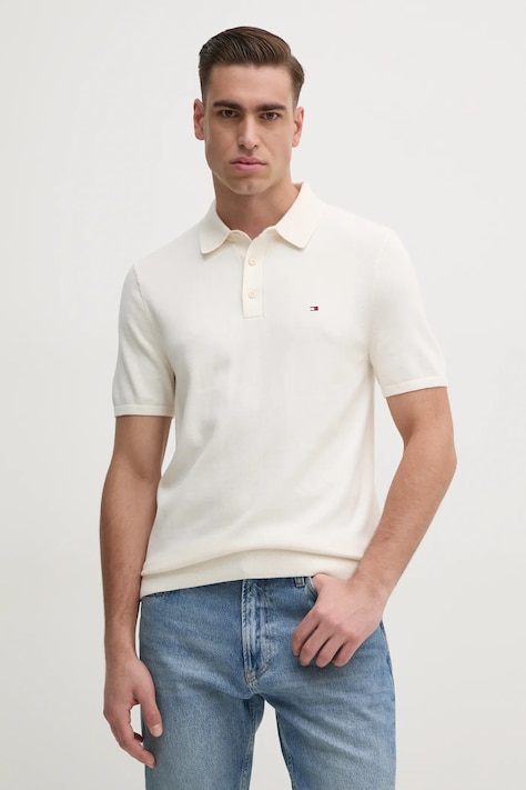 Хлопковое поло Tommy Hilfiger мужское цвет бежевый узорное MW0MW37396