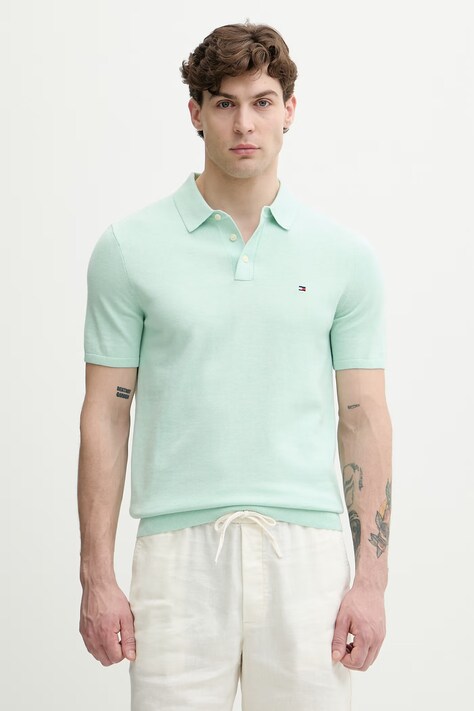 Tommy Hilfiger polo męskie bawełniane turkusowe MW0MW37396