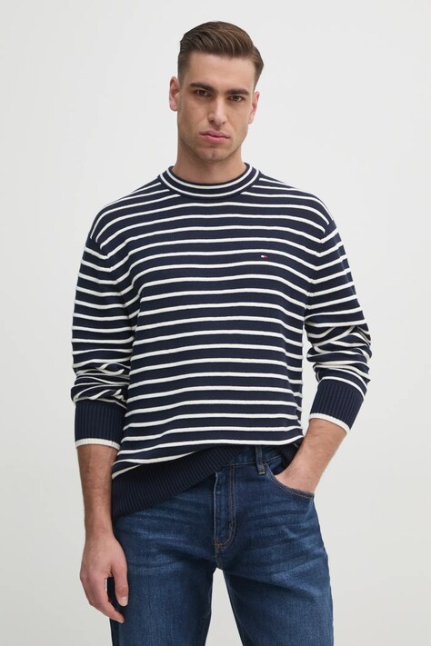 Tommy Hilfiger pulover de bumbac barbati, culoarea albastru marin, light, MW0MW38944