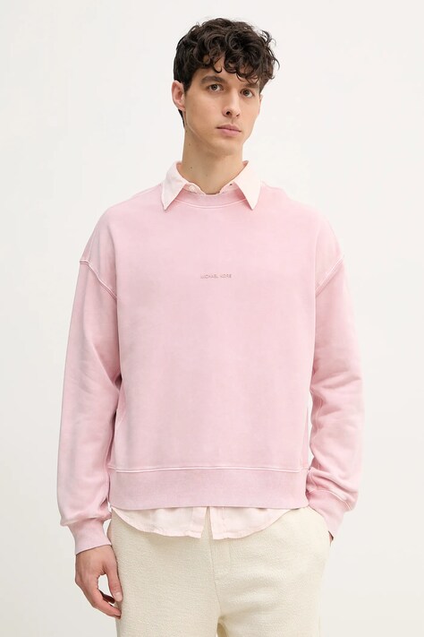 Bavlněná mikina Michael Kors pánská, růžová barva, hladká, CS552HE4MY