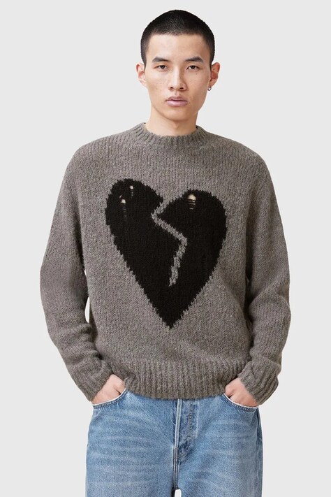 AllSaints pulover de lana LUVHEART barbati, culoarea gri, călduros, M001KC