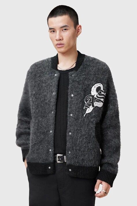 Vlnený kardigán AllSaints JACKSON pánsky, šedá farba, M010KC