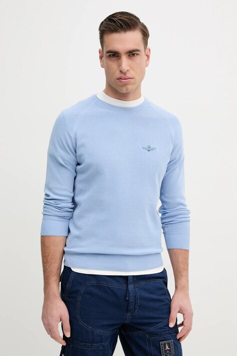 Памучен пуловер Aeronautica Militare мъжки в синьо от лека материя MA1556L560