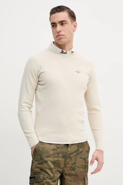 Aeronautica Militare pulover de bumbac barbati, culoarea bej, light, MA1556L560