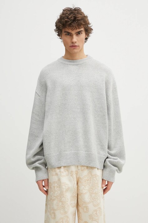 Πουλόβερ με προσθήκη μαλλιού MKI MIYUKI ZOKU Mohair Blend Knit Crew ανδρικό, χρώμα: γκρι, MOHAIR.BLEND.KNIT.CREW.